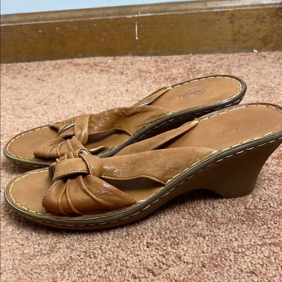Clarks Artisan Comfort Wedge Brown Leather Shoes Sandals Size 8 - Picture 4 of 11